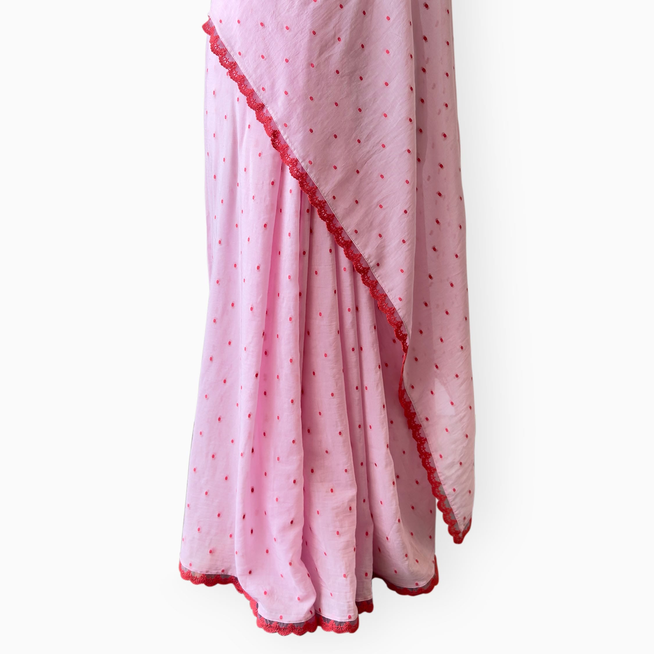 Woven Mul Chanderi Saree Saree Blush Pink & Red Mul Chanderi Saree
