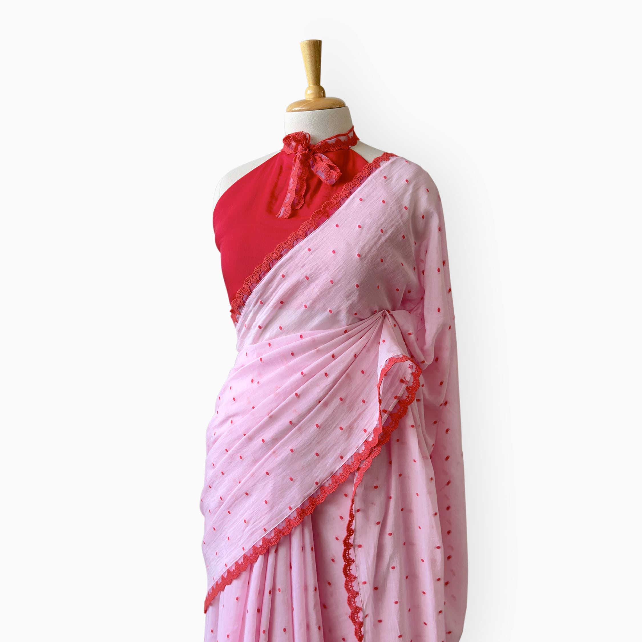 Woven Mul Chanderi Saree Saree Blush Pink & Red Mul Chanderi Saree