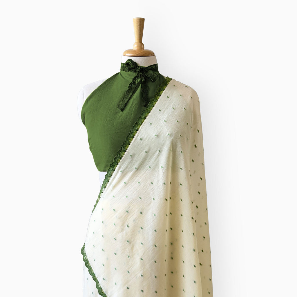 Woven Mul Chanderi Saree Saree Off-White & Green Mul Chanderi Saree
