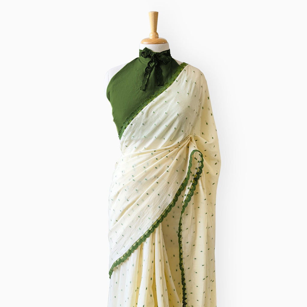 Woven Mul Chanderi Saree Saree Off-White & Green Mul Chanderi Saree