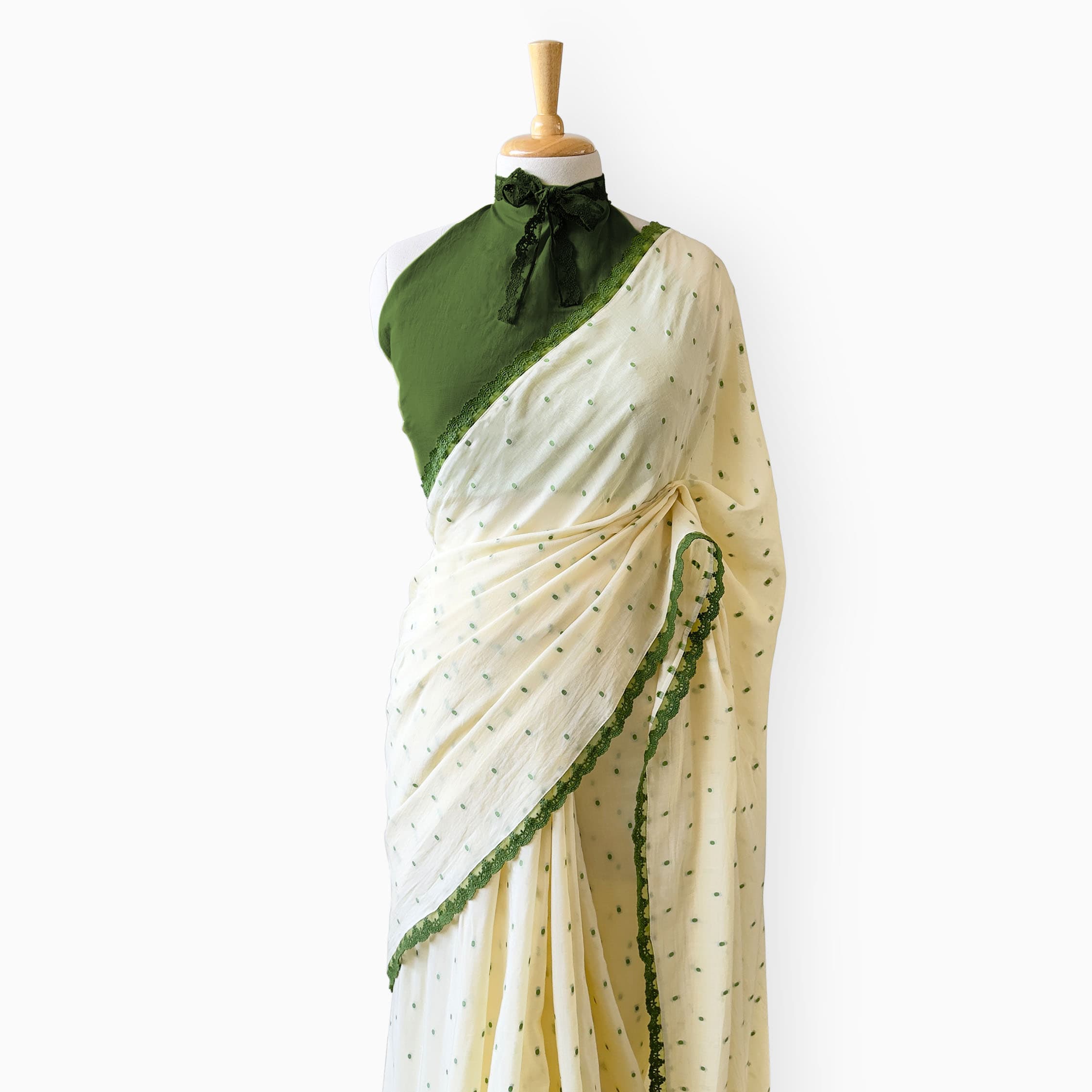 Woven Mul Chanderi Saree Saree Off-White & Green Mul Chanderi Saree