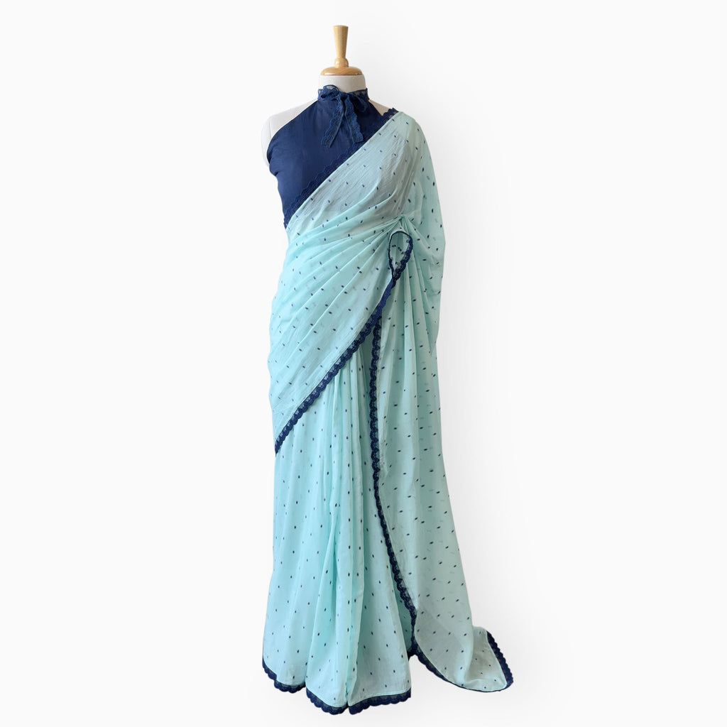 Woven Mul Chanderi Saree Saree Sky Blue & Indigo Mul Chanderi Saree