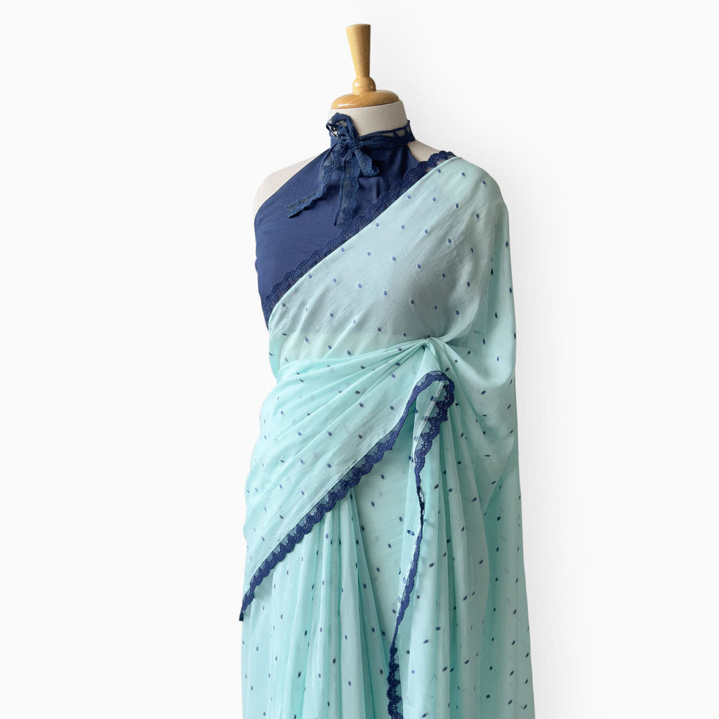 Woven Mul Chanderi Saree Saree Sky Blue & Indigo Mul Chanderi Saree