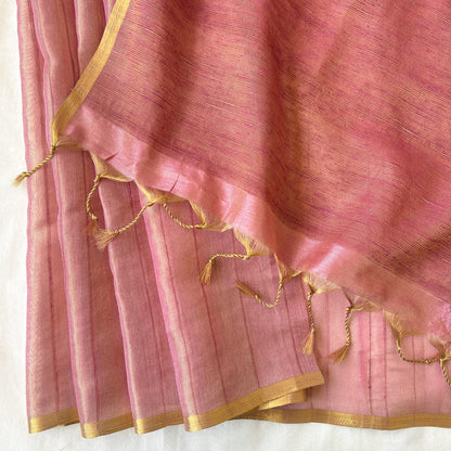 Woven Saree Saree Golden Pink Handwoven Pure Katan Silk Saree With Unstitched Blouse Piece