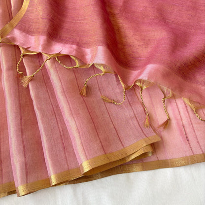 Woven Saree Saree Golden Pink Handwoven Pure Katan Silk Saree With Unstitched Blouse Piece