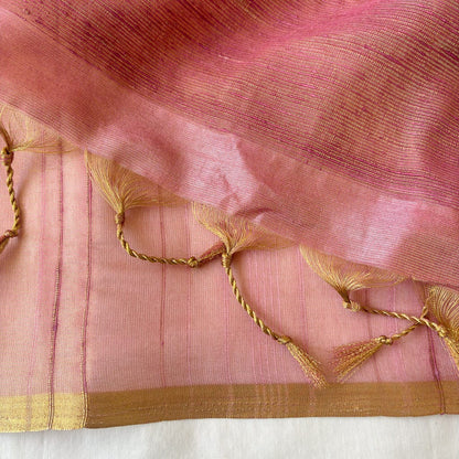 Woven Saree Saree Golden Pink Handwoven Pure Katan Silk Saree With Unstitched Blouse Piece