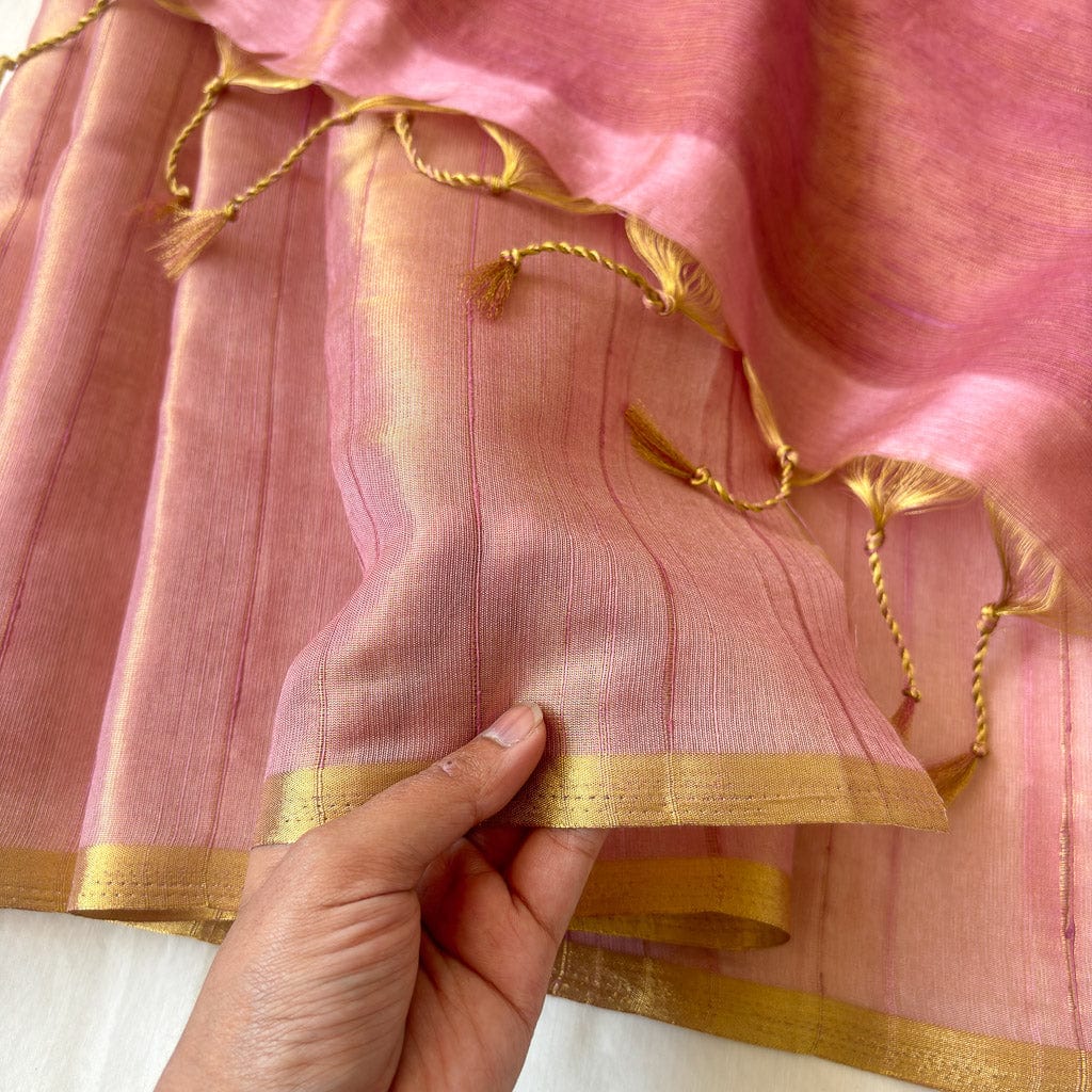 Woven Saree Saree Golden Pink Handwoven Pure Katan Silk Saree With Unstitched Blouse Piece