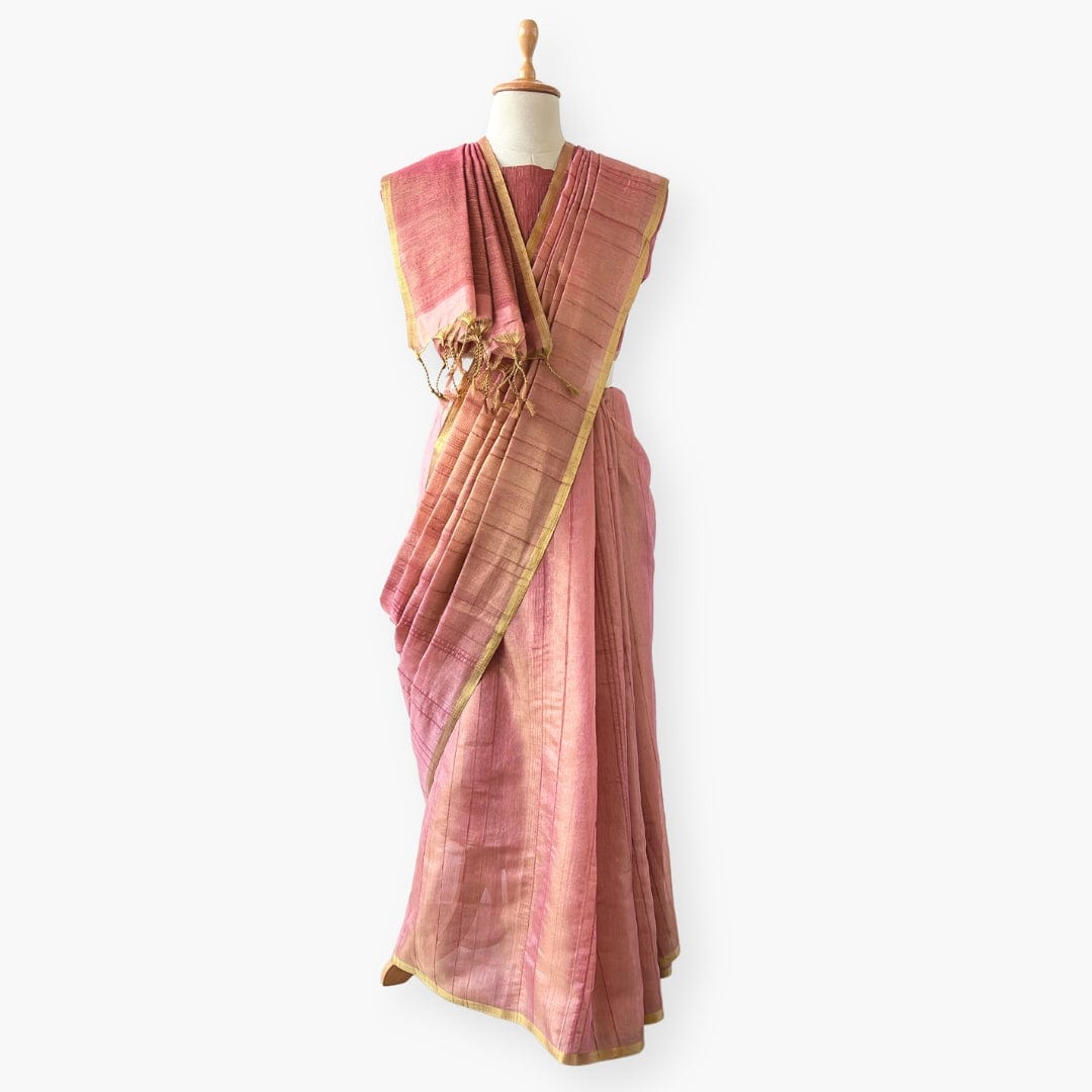 Woven Saree Saree Golden Pink Handwoven Pure Katan Silk Saree With Unstitched Blouse Piece