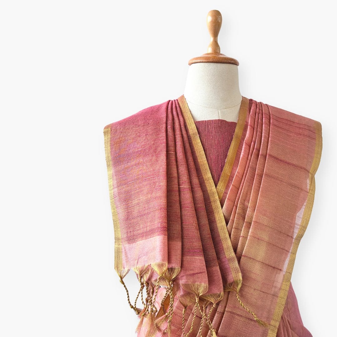 Woven Saree Saree Golden Pink Handwoven Pure Katan Silk Saree With Unstitched Blouse Piece