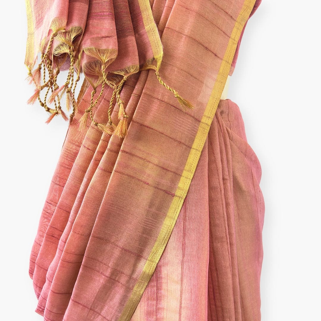 Woven Saree Saree Golden Pink Handwoven Pure Katan Silk Saree With Unstitched Blouse Piece