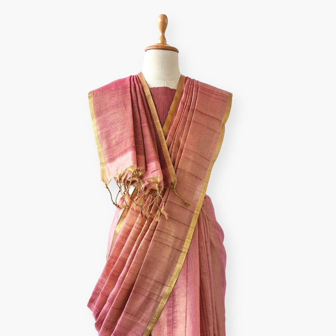 Woven Saree Saree Golden Pink Handwoven Pure Katan Silk Saree With Unstitched Blouse Piece