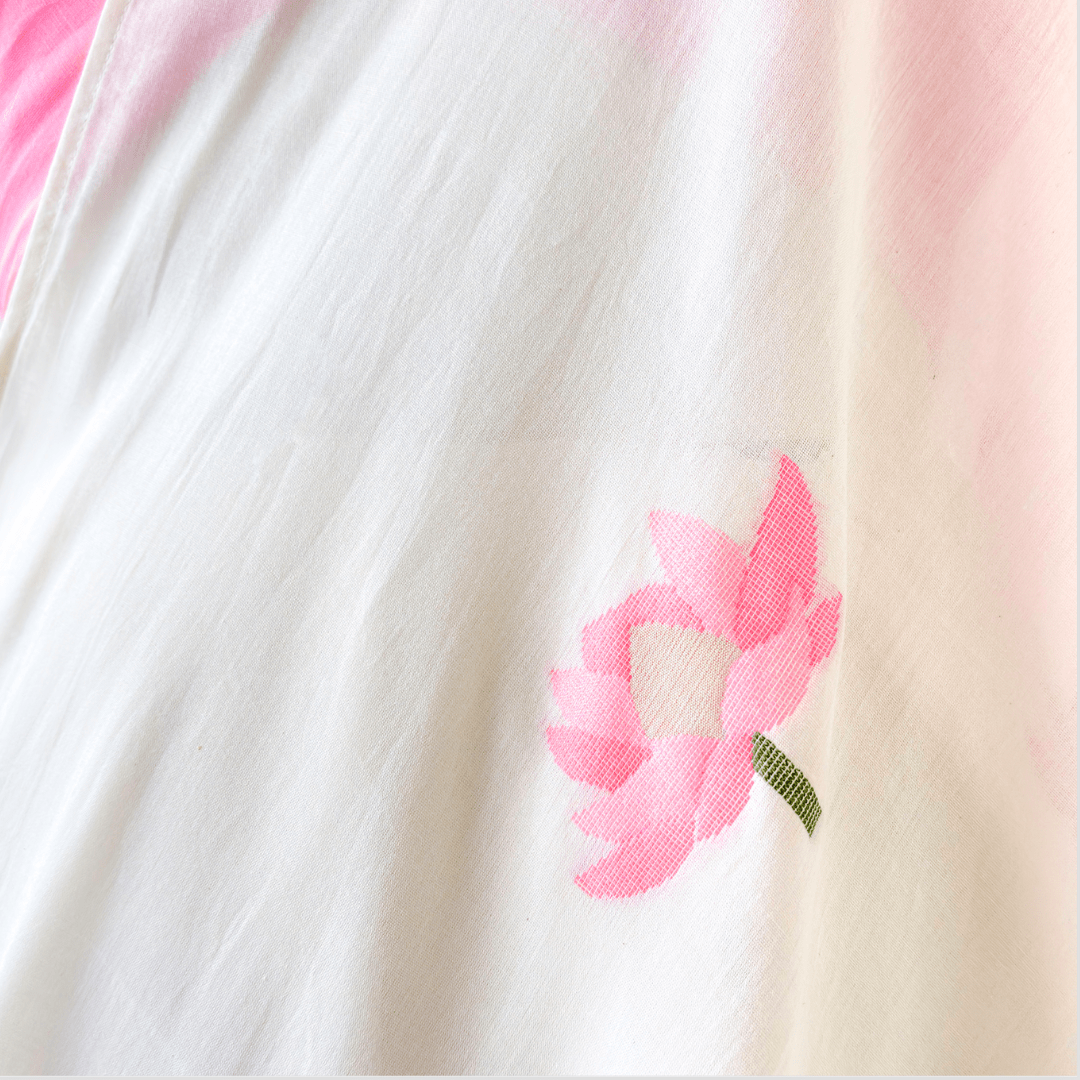 Woven Saree Saree Off-White & Pink The Sweet Lotus Jamdani Woven Pure Mul Cotton Saree With Unstitched Blouse Piece