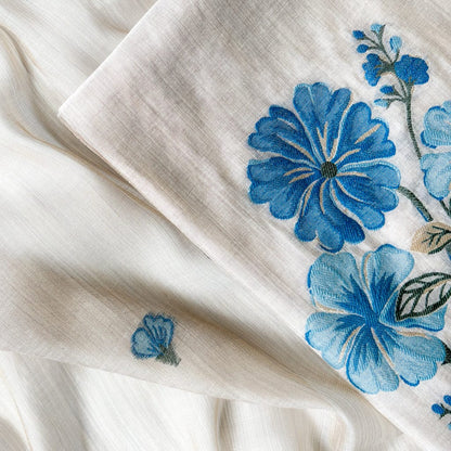 Woven Suit Set Unstitched Suit Beige & Blue The Queen's Flower Woven Silk Linen Unstitched Suit Set