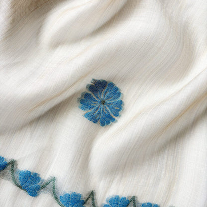 Woven Suit Set Unstitched Suit Beige & Blue The Queen's Flower Woven Silk Linen Unstitched Suit Set