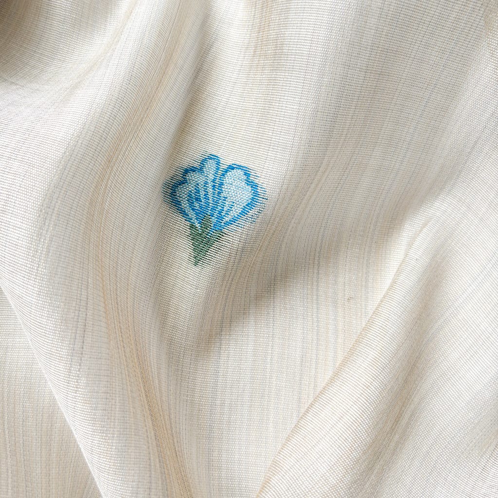 Woven Suit Set Unstitched Suit Beige & Blue The Queen's Flower Woven Silk Linen Unstitched Suit Set