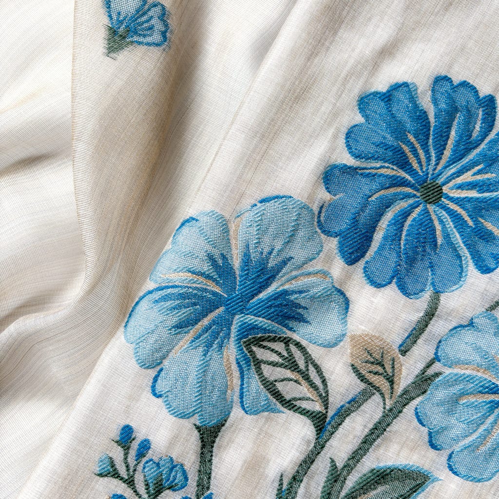 Woven Suit Set Unstitched Suit Beige & Blue The Queen's Flower Woven Silk Linen Unstitched Suit Set