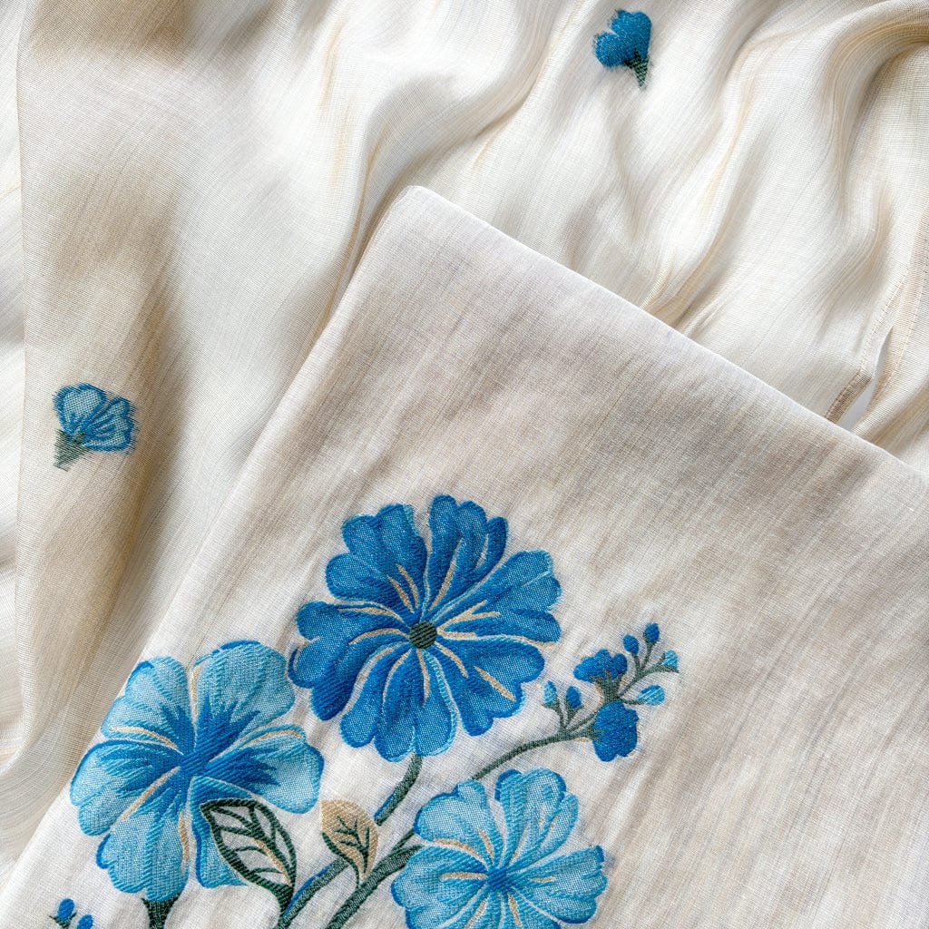 Woven Suit Set Unstitched Suit Beige & Blue The Queen's Flower Woven Silk Linen Unstitched Suit Set