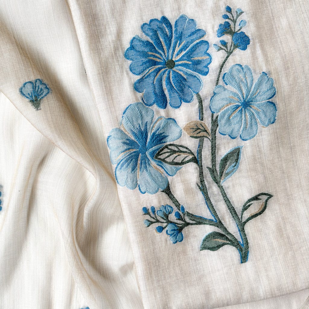 Woven Suit Set Unstitched Suit Beige & Blue The Queen's Flower Woven Silk Linen Unstitched Suit Set