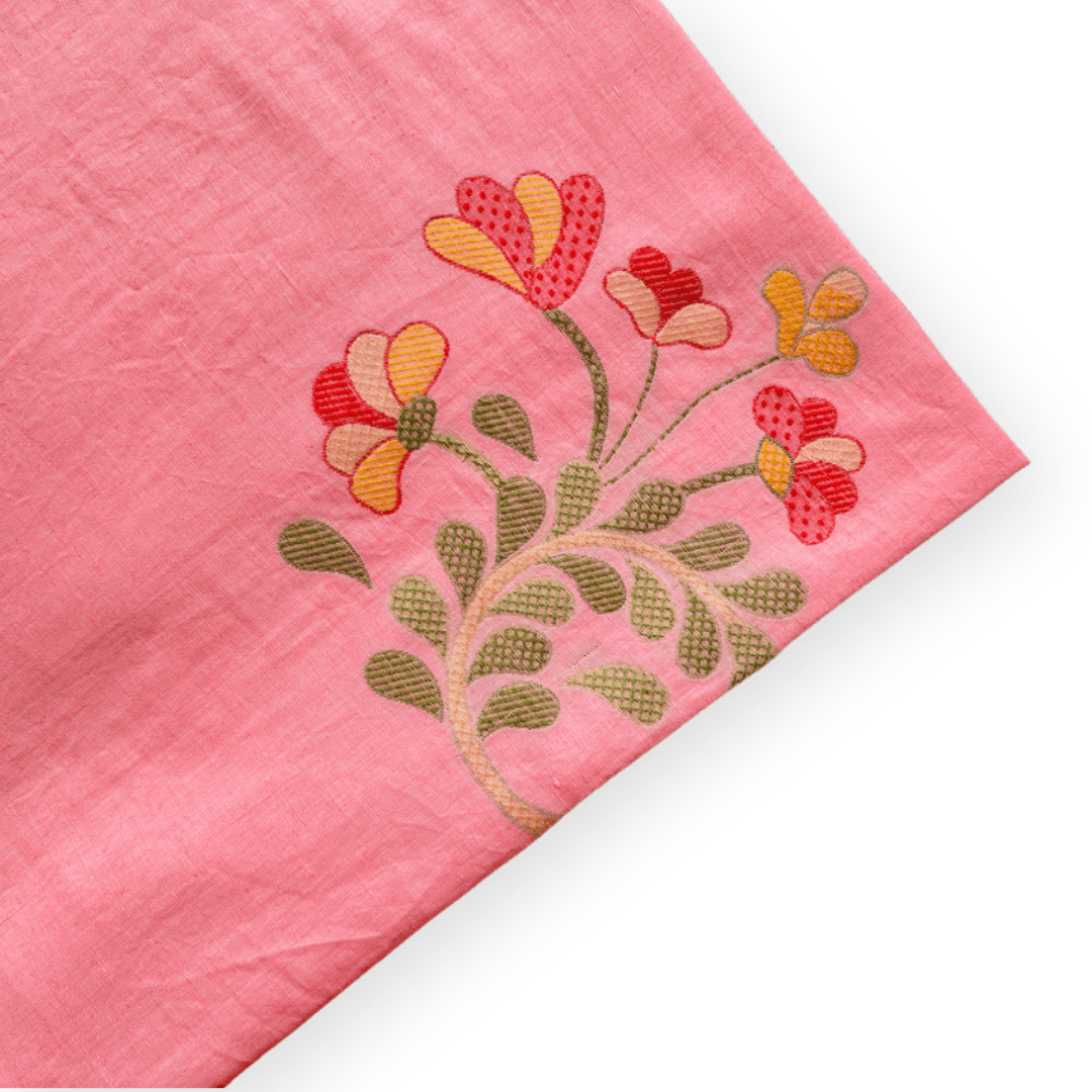 Woven Suit Set Unstitched Suit Bright Pink Blushing Blooms Woven Pure Linen Kurta Fabric (2.5 Meters) | and Cotton Pyjama (2.5 Meters) | Unstitched Combo Set