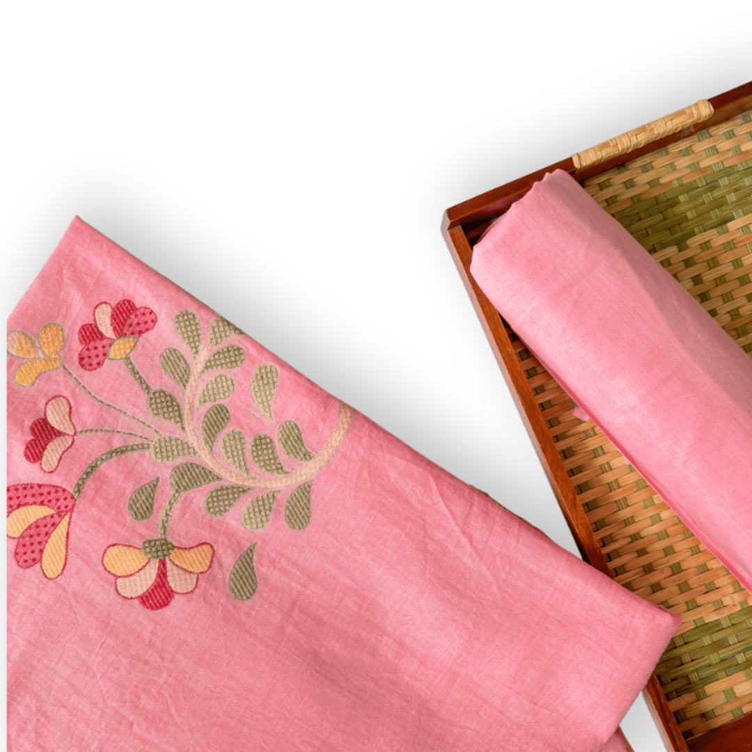 Woven Suit Set Unstitched Suit Bright Pink Blushing Blooms Woven Pure Linen Kurta Fabric (2.5 Meters) | and Cotton Pyjama (2.5 Meters) | Unstitched Combo Set