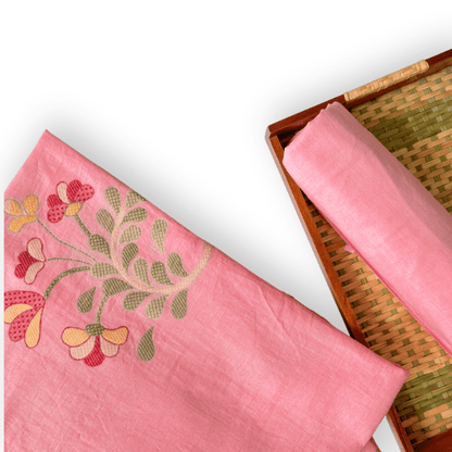 Woven Suit Set Unstitched Suit Bright Pink Blushing Blooms Woven Pure Linen Kurta Fabric (2.5 Meters) | and Cotton Pyjama (2.5 Meters) | Unstitched Combo Set