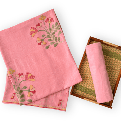 Woven Suit Set Unstitched Suit Bright Pink Blushing Blooms Woven Pure Linen Kurta Fabric (2.5 Meters) | and Cotton Pyjama (2.5 Meters) | Unstitched Combo Set