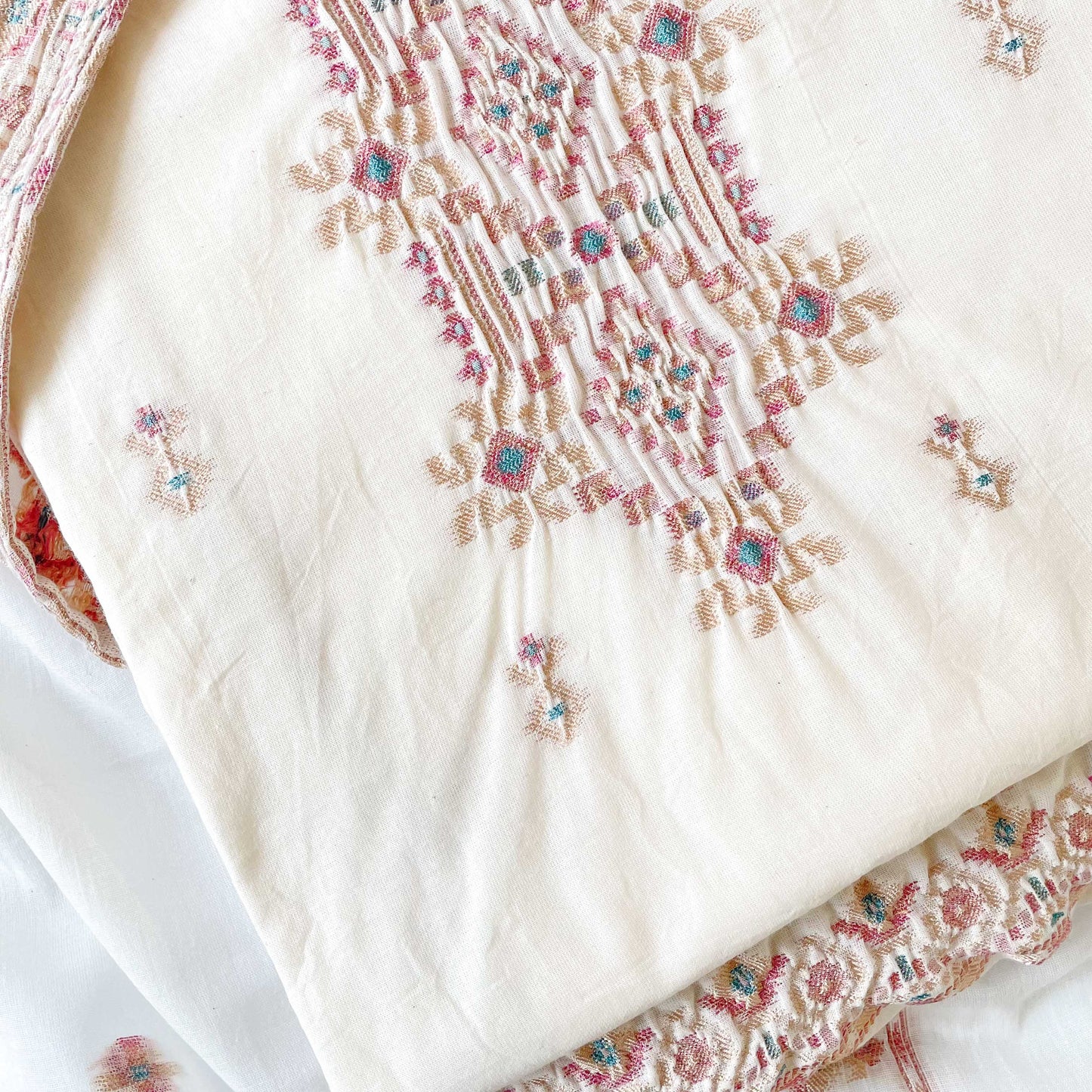 Woven Suit Set Unstitched Suit Off-White & Rose Gold Dhakai Wrinkle Jamdani Woven Pure Cotton Unstitched Suit Set