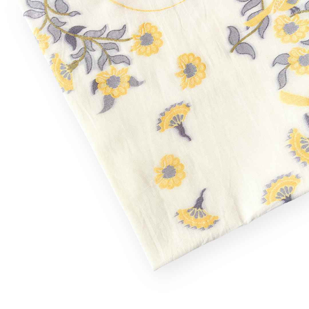 Woven Suit Set Unstitched Suit Off-White & Yellow Garden of Birds Woven Pure Cotton Kurta Fabric (2.5 Meters) | and Cotton Pyjama (2.5 Meters) | Unstitched Combo Set