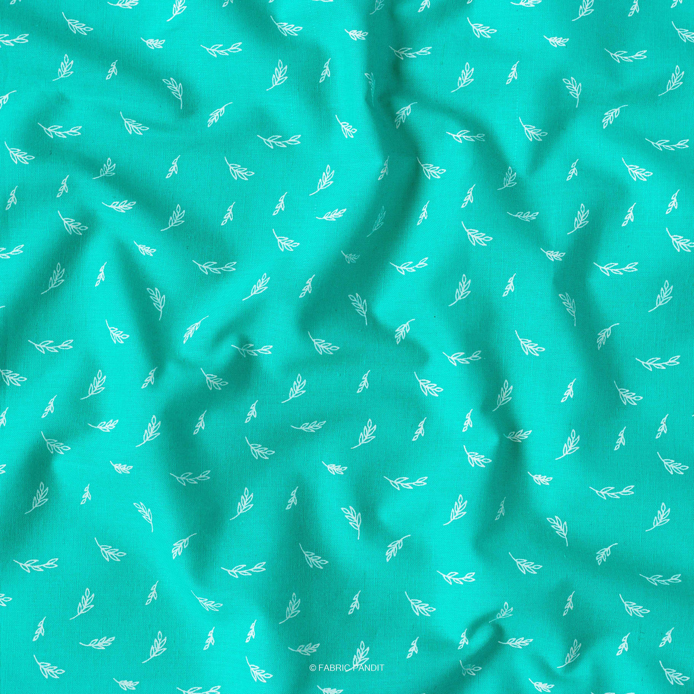 Fabric Pandit Cut Piece 0.25M (CUT PIECE) Bright Turquoise Color Block Printed Cotton Linen Fabric (Width 42 Inches)