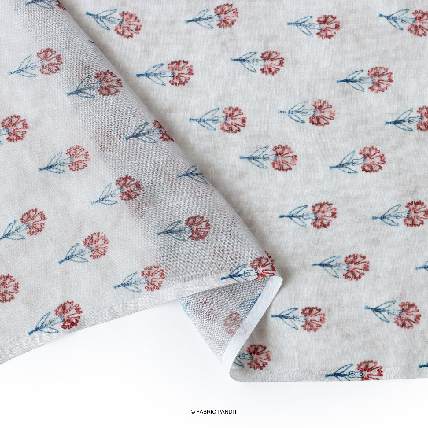 Fabric Pandit Cut Piece 0.25M (CUT PIECE) Grey And Red Orchids Digital Printed Linen Neps Fabric (Width 44 Inches)