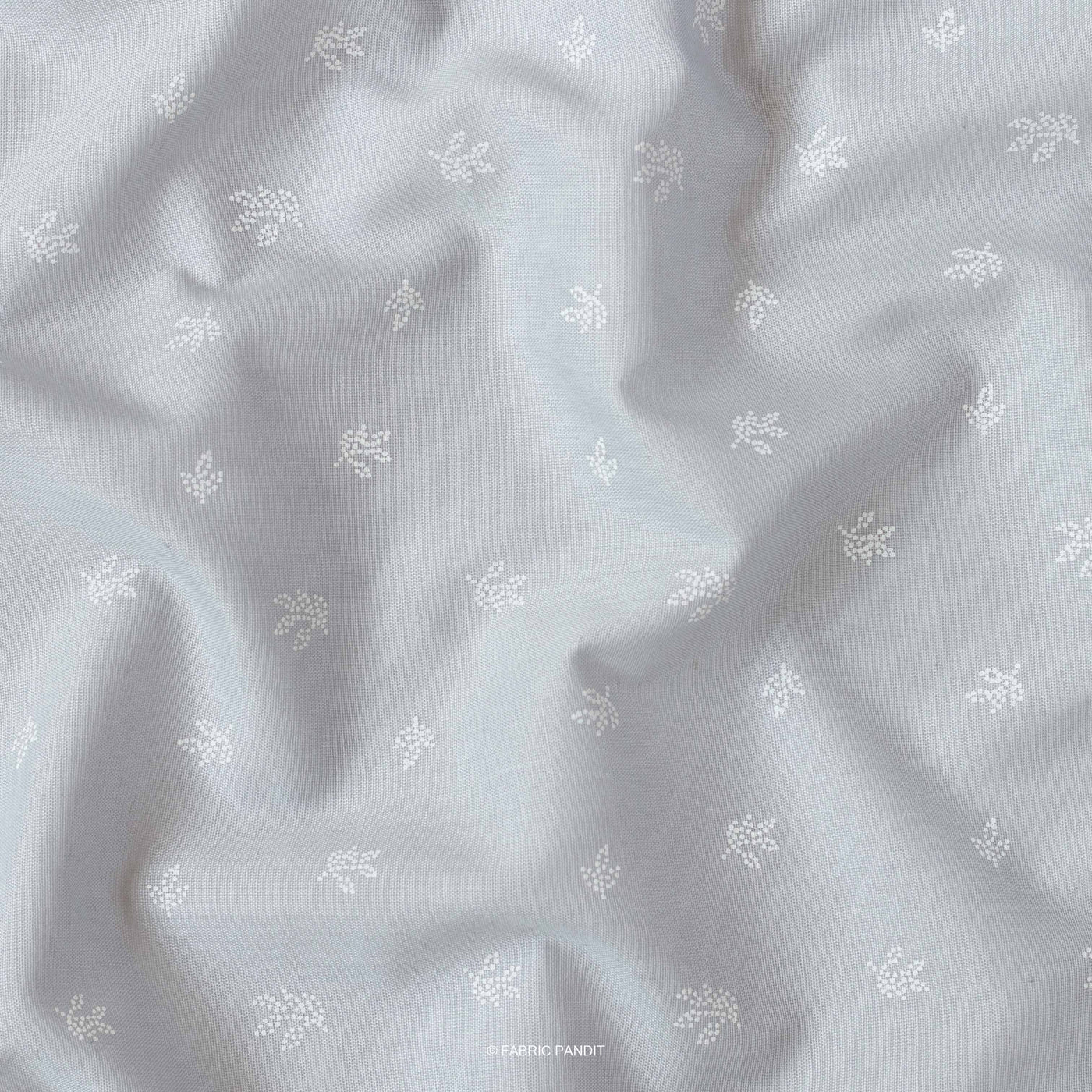 Fabric Pandit Cut Piece 0.25M (CUT PIECE) Hawkes Blue Color Leaf Flower Pattern Block Printed Cotton Linen Fabric ( Width 42 Inches)