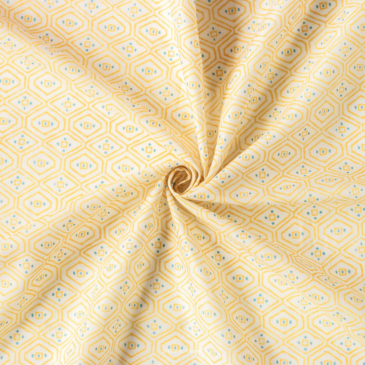 Fabric Pandit Cut Piece 0.25M (CUT PIECE) Lemon Yellow Abstract Honey Comb Pattern Digital Printed Cambric Fabric (Width 43 Inches)