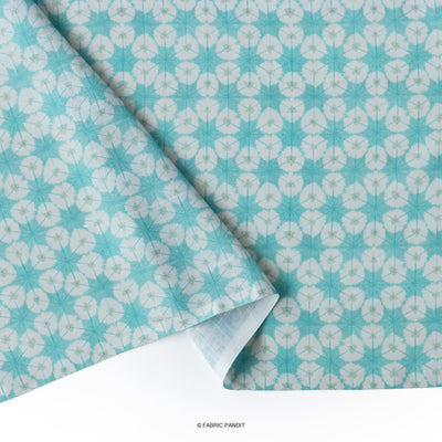 Fabric Pandit Cut Piece 0.25M (CUT PIECE) Light Turquoise And White Abstract Pattern Digital Printed Linen Blend Slub Fabric (Width 44 Inches)