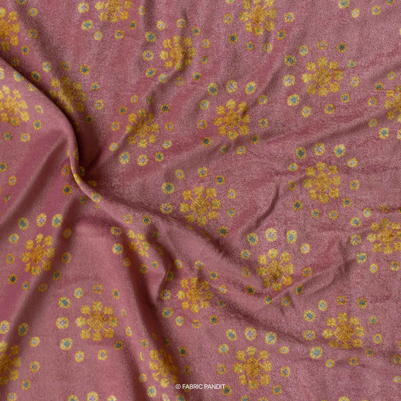 Fabric Pandit Cut Piece 0.25M (CUT PIECE) Orchid Pink Kishangarhi Floral Pattern Digital Print Pure Velvet Fabric (Width 44 Inches)