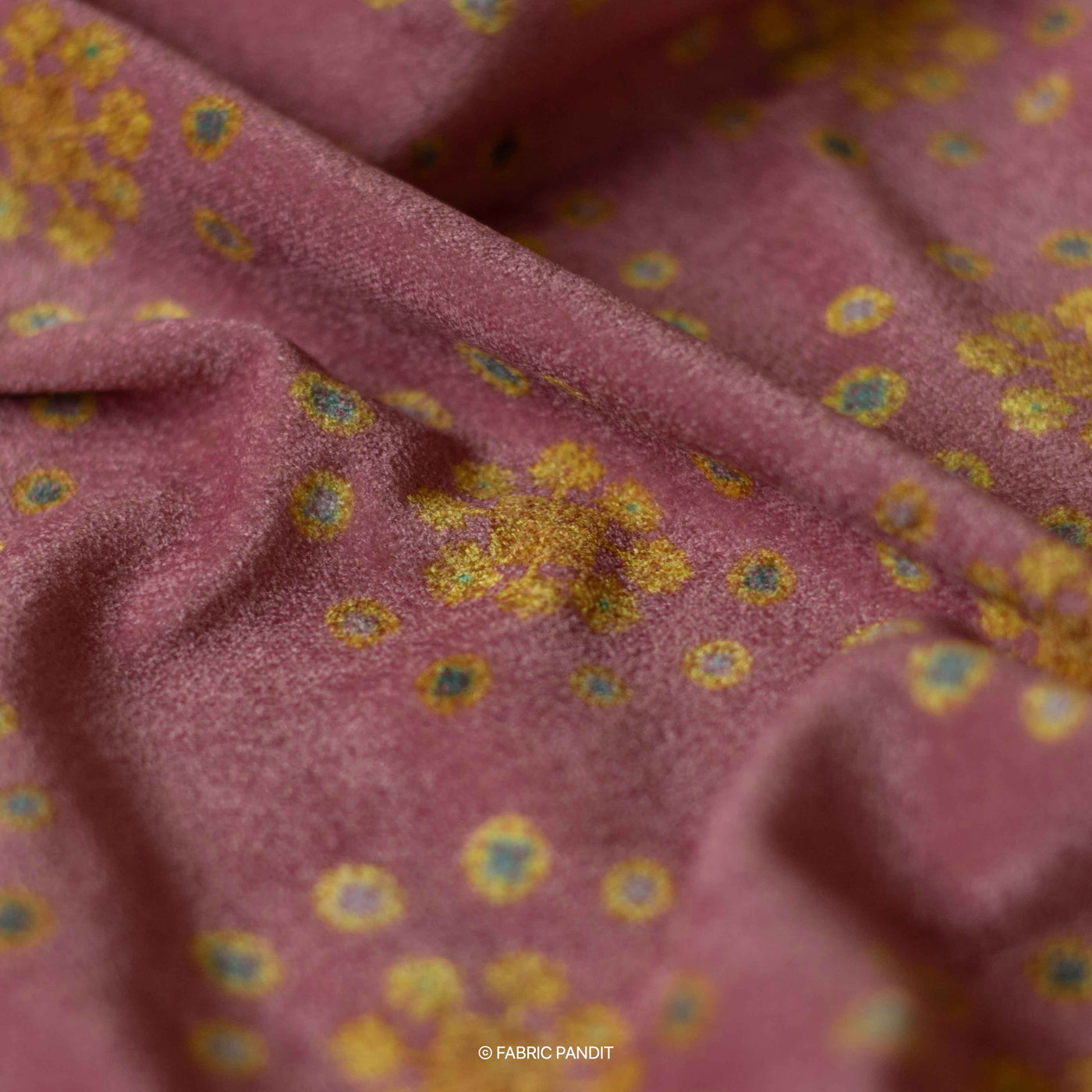 Fabric Pandit Cut Piece 0.25M (CUT PIECE) Orchid Pink Kishangarhi Floral Pattern Digital Print Pure Velvet Fabric (Width 44 Inches)