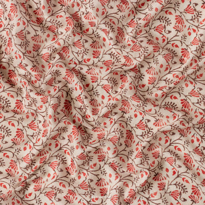 Fabric Pandit Cut Piece 0.25M (CUT PIECE) Red And Khaki Continuous Floral Pattern Digital Printed Linen Slub Fabric (Width 44 Inches)