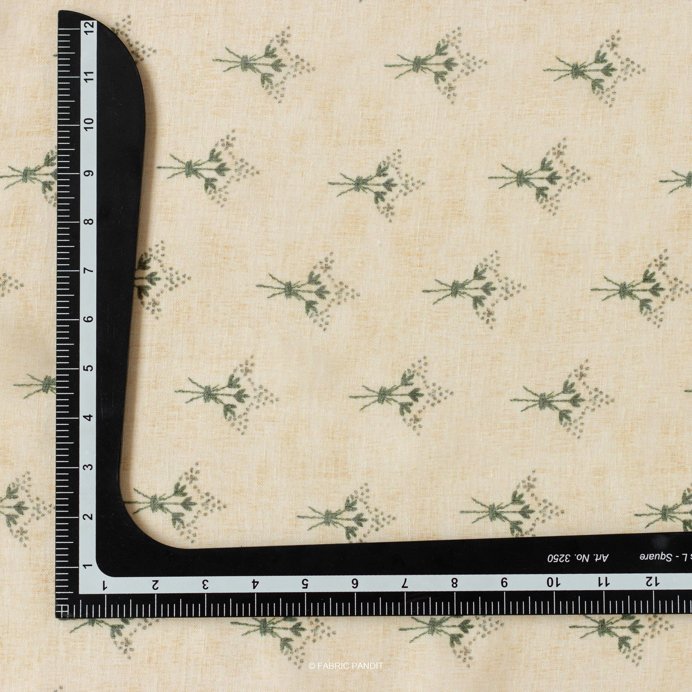 Fabric Pandit Cut Piece 0.50M (CUT PIECE) Beige And Green Flower Bunch Digital Printed Linen Neps Fabric (Width 44 Inches)