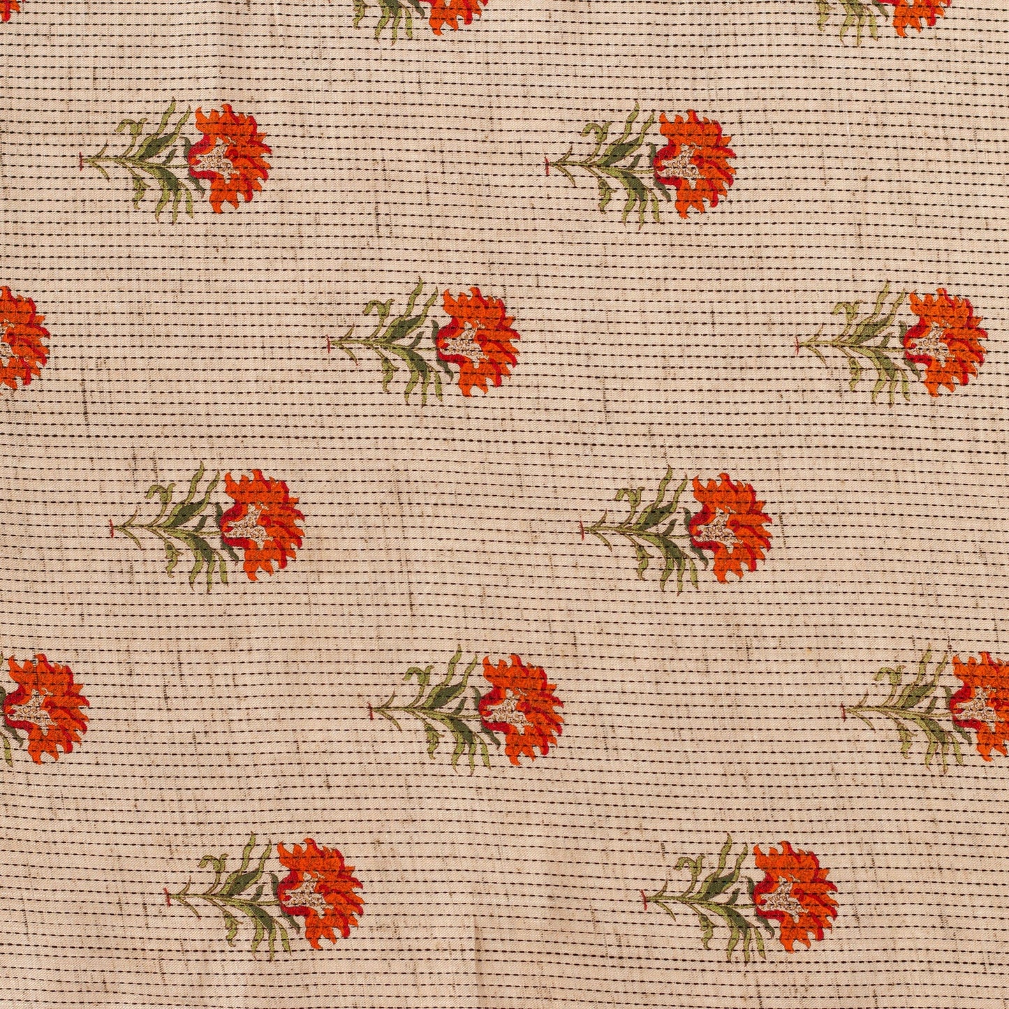 Fabric Pandit Cut Piece 0.50M (CUT PIECE) Beige and Orange Floral Woven Kantha Hand Block Printed Pure Cotton Fabric (WIdth 44 Inches)