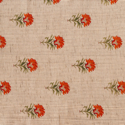 Fabric Pandit Cut Piece 0.50M (CUT PIECE) Beige and Orange Floral Woven Kantha Hand Block Printed Pure Cotton Fabric (WIdth 44 Inches)