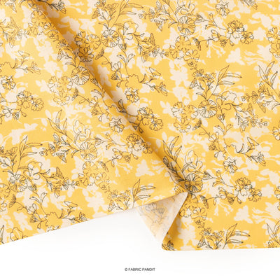 Fabric Pandit Cut Piece 0.50M (CUT PIECE) Bright Yellow All Over Floral Vines Digital Printed Cambric Fabric (Width 43 Inches)