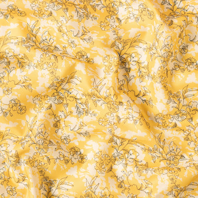 Fabric Pandit Cut Piece 0.50M (CUT PIECE) Bright Yellow All Over Floral Vines Digital Printed Cambric Fabric (Width 43 Inches)