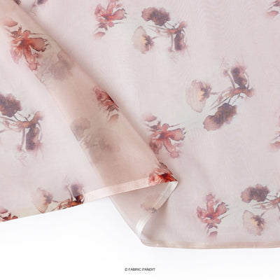 Fabric Pandit Cut Piece 0.50M (CUT PIECE) Light Mauve Fresh Florals Digital Printed  Taby silk Fabric (Width 44 Inches)