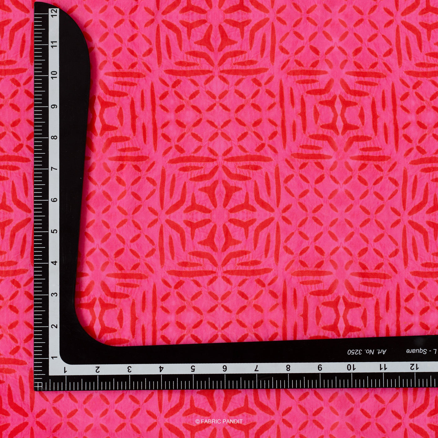 Fabric Pandit Cut Piece 0.75M (CUT PIECE) Neon Pink Abstract Diamond Applique Pattern Digital Printed Muslin Fabric (Width 44 Inches)