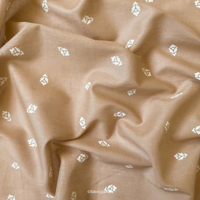 Fabric Pandit Cut Piece 1.25M (CUT PIECE) Coffee Color Shy Tulips All Over Block Printed Pure Lawn Cotton Satin Fabric (Width 42 Inches)