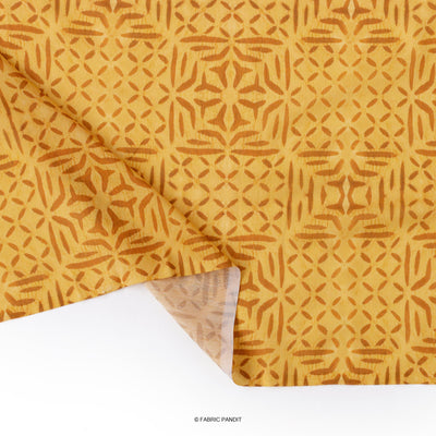 Fabric Pandit Cut Piece 2.00M (CUT PIECE) Golden Yellow Abstract Diamond Applique Pattern Digital Printed Muslin Fabric (Width 44 Inches)