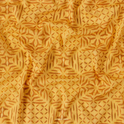 Fabric Pandit Cut Piece 2.00M (CUT PIECE) Golden Yellow Abstract Diamond Applique Pattern Digital Printed Muslin Fabric (Width 44 Inches)
