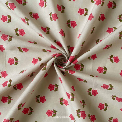 Fabric Pandit Cut Piece (Cut Piece) Beige and Peach Star Flower Hand Block Printed Pure Cotton Fabric (Width 42 Inches)