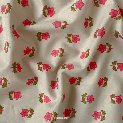 Fabric Pandit Cut Piece (Cut Piece) Beige and Peach Star Flower Hand Block Printed Pure Cotton Fabric (Width 42 Inches)