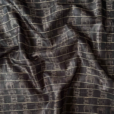 Fabric Pandit Cut Piece (CUT PIECE) Beige & Black Royal Elephants Digital Printed Tussar Silk Fabric (Width 44 Inches)