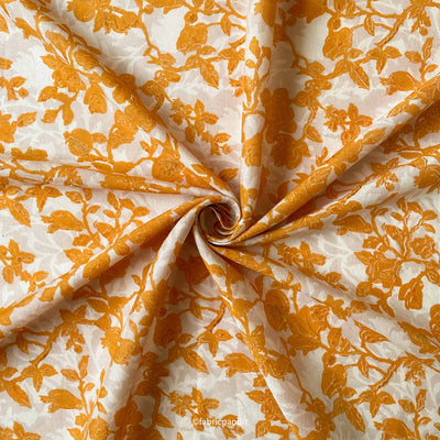 Fabric Pandit Cut Piece (Cut Piece) Beige & Dusty Yellow Pomegranate Garden Hand Block Printed Pure Mul Cotton Fabric (Width 42 Inches)